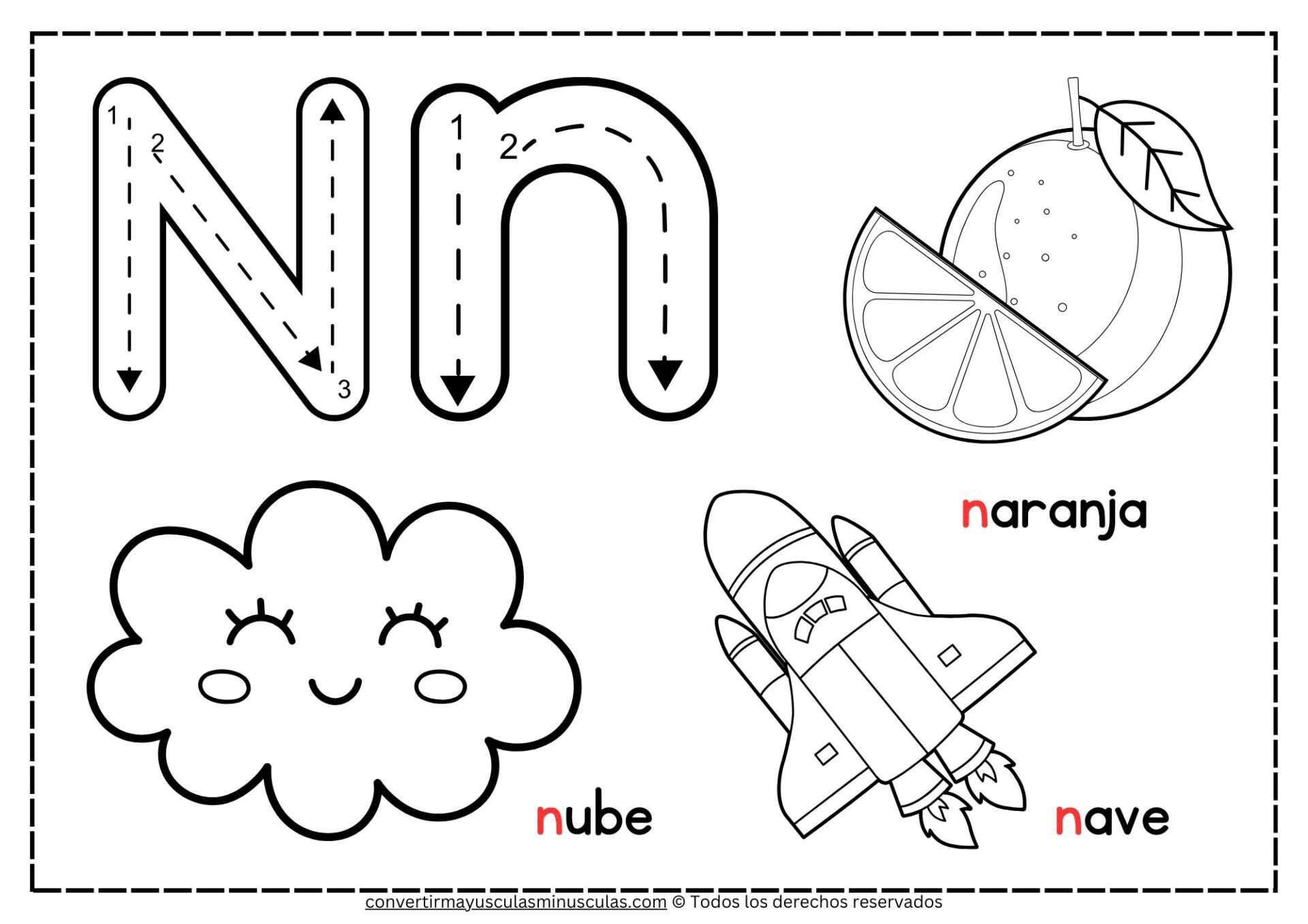 Dibujos con la letra N para colorear