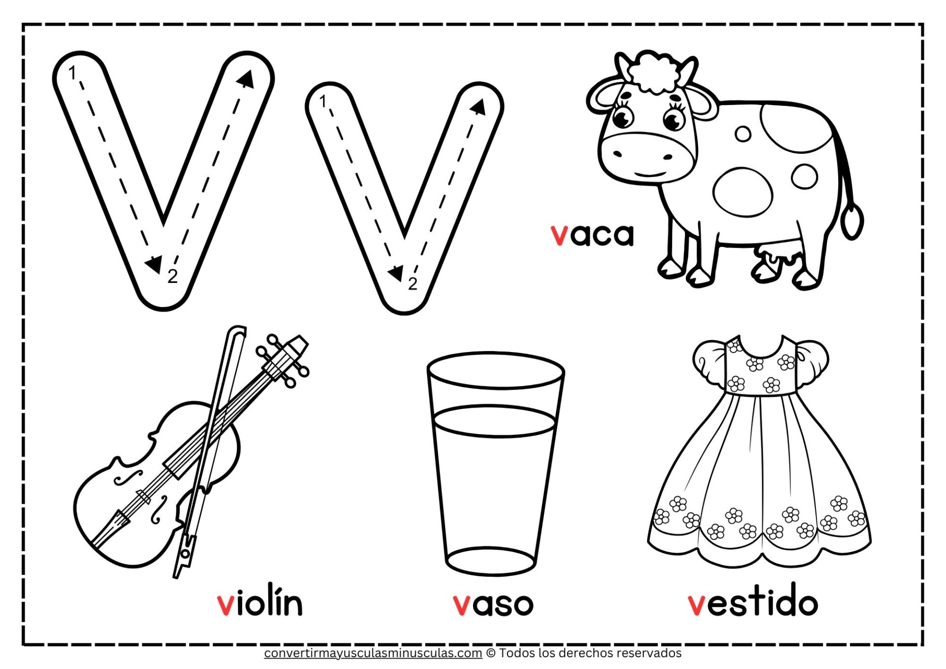 Dibujos con la letra V para colorear