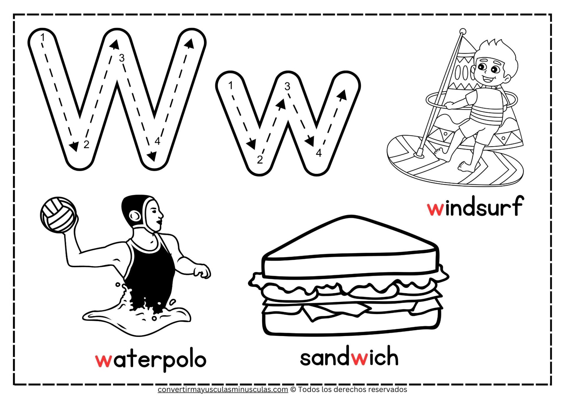 Dibujos con la letra W para colorear