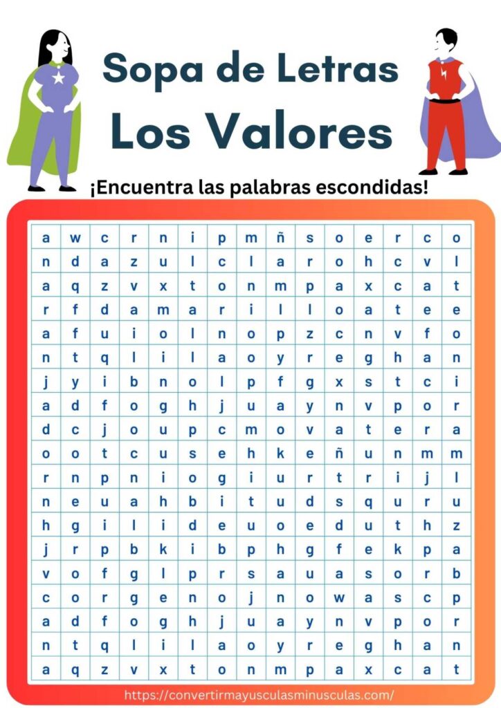 sopa de letras de los valores  para imprimir